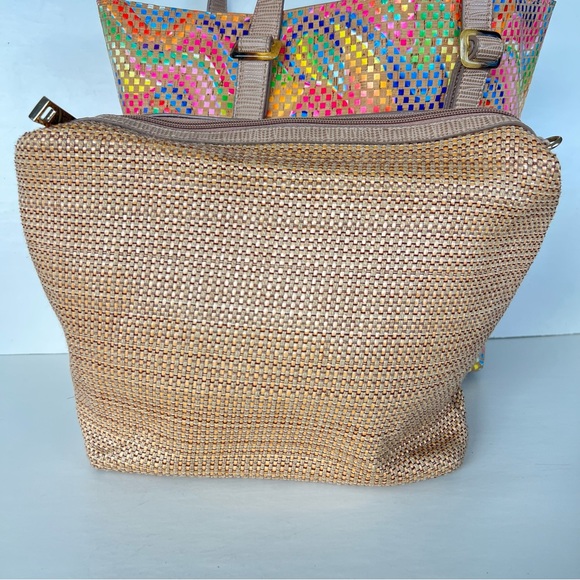 SONDRA ROBERTS Boho Multicolor Mosaic Cork w Pouch Shopping Shoulder Bag Tote - Picture 5 of 13